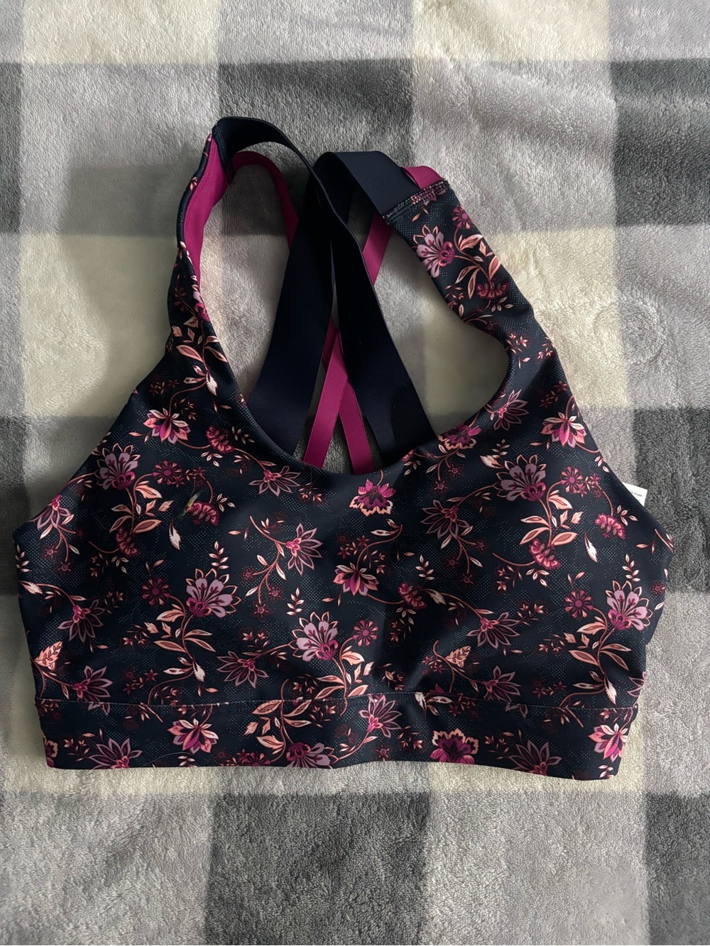 Old Navy Black Sports Bra with Pink Floral Print
